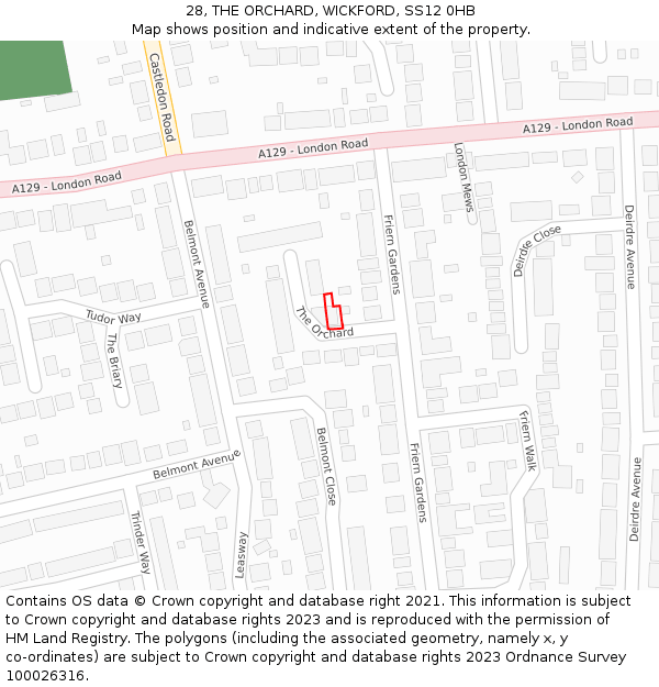 28, THE ORCHARD, WICKFORD, SS12 0HB: Location map and indicative extent of plot