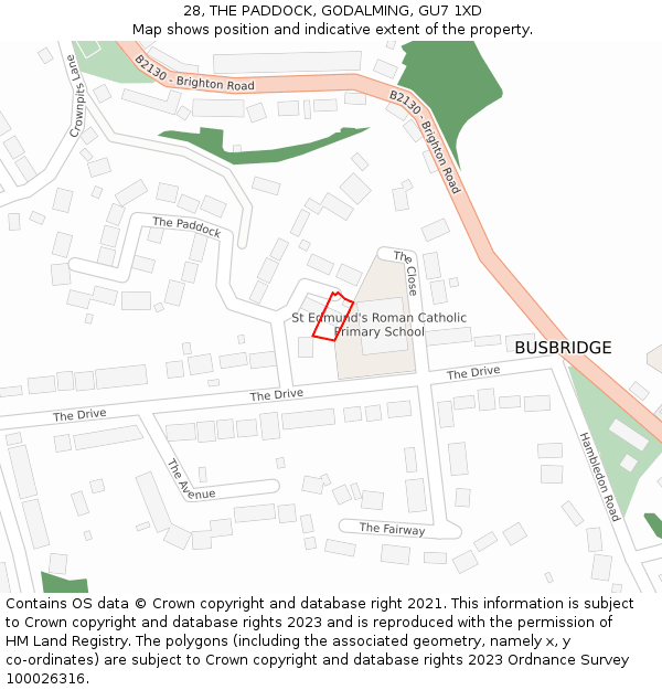 28, THE PADDOCK, GODALMING, GU7 1XD: Location map and indicative extent of plot