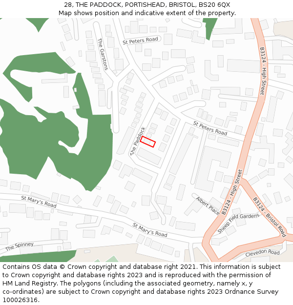 28, THE PADDOCK, PORTISHEAD, BRISTOL, BS20 6QX: Location map and indicative extent of plot