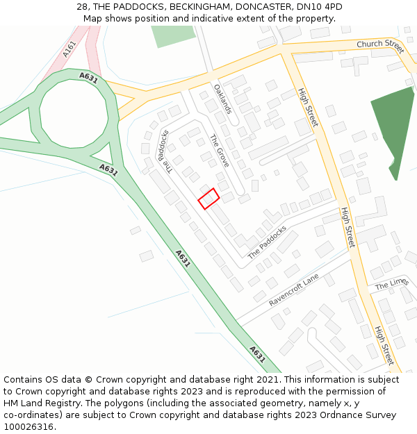 28, THE PADDOCKS, BECKINGHAM, DONCASTER, DN10 4PD: Location map and indicative extent of plot