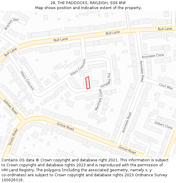 28, THE PADDOCKS, RAYLEIGH, SS6 8NF: Location map and indicative extent of plot