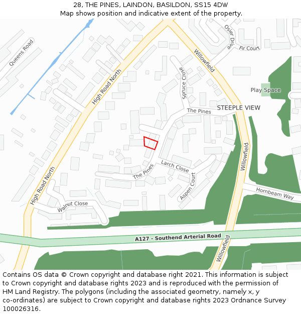 28, THE PINES, LAINDON, BASILDON, SS15 4DW: Location map and indicative extent of plot