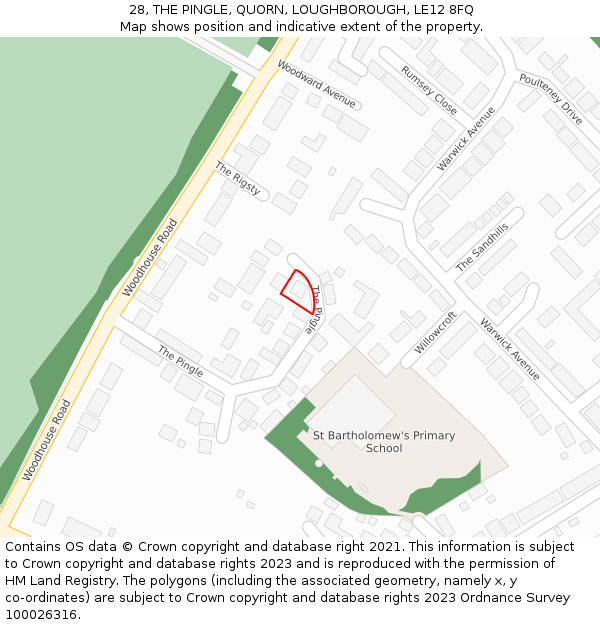 28, THE PINGLE, QUORN, LOUGHBOROUGH, LE12 8FQ: Location map and indicative extent of plot