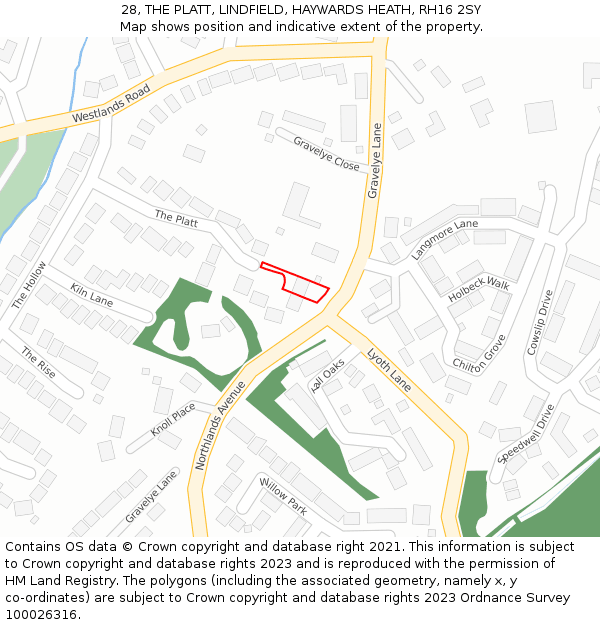 28, THE PLATT, LINDFIELD, HAYWARDS HEATH, RH16 2SY: Location map and indicative extent of plot