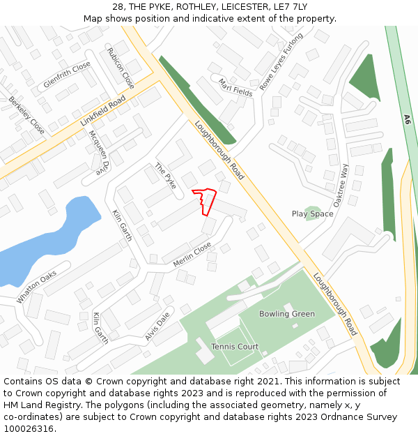 28, THE PYKE, ROTHLEY, LEICESTER, LE7 7LY: Location map and indicative extent of plot