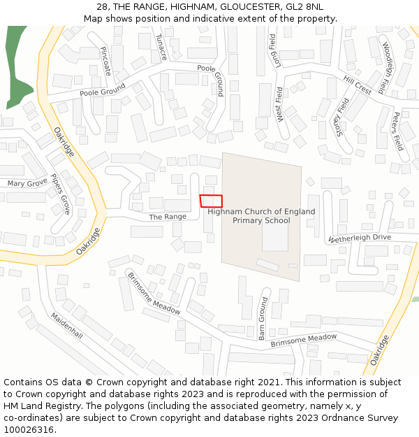 28, THE RANGE, HIGHNAM, GLOUCESTER, GL2 8NL: Location map and indicative extent of plot