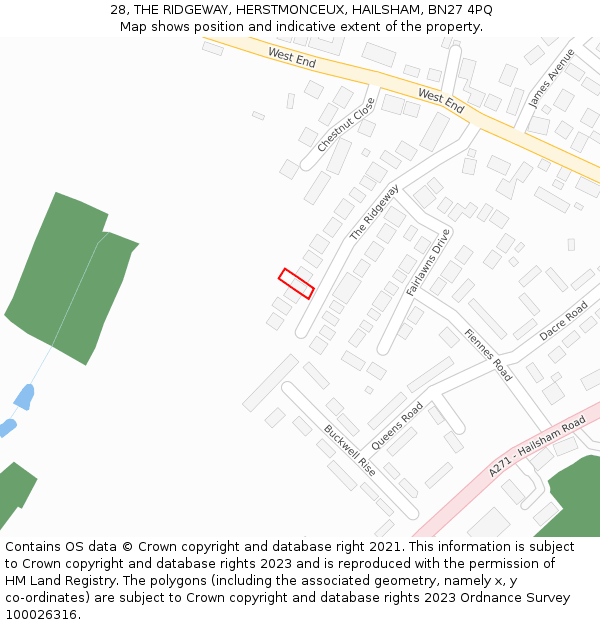 28, THE RIDGEWAY, HERSTMONCEUX, HAILSHAM, BN27 4PQ: Location map and indicative extent of plot