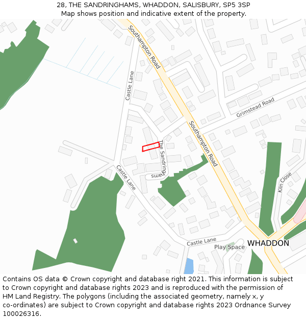 28, THE SANDRINGHAMS, WHADDON, SALISBURY, SP5 3SP: Location map and indicative extent of plot
