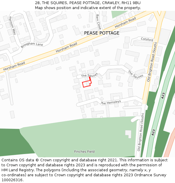 28, THE SQUIRES, PEASE POTTAGE, CRAWLEY, RH11 9BU: Location map and indicative extent of plot