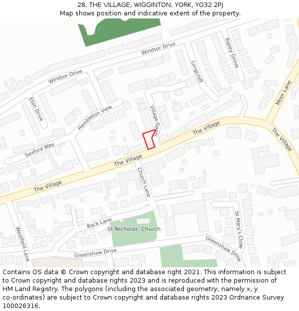 28, THE VILLAGE, WIGGINTON, YORK, YO32 2PJ: Location map and indicative extent of plot