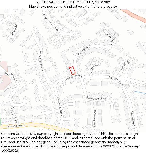 28, THE WHITFIELDS, MACCLESFIELD, SK10 3PX: Location map and indicative extent of plot
