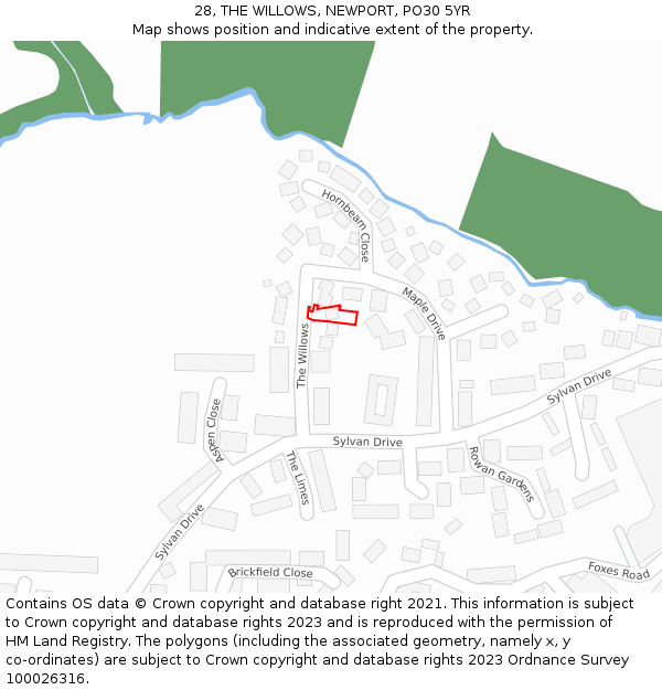 28, THE WILLOWS, NEWPORT, PO30 5YR: Location map and indicative extent of plot