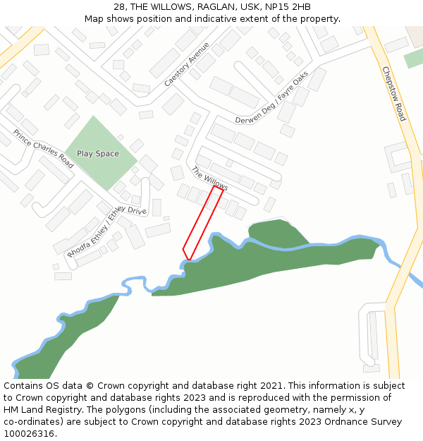 28, THE WILLOWS, RAGLAN, USK, NP15 2HB: Location map and indicative extent of plot