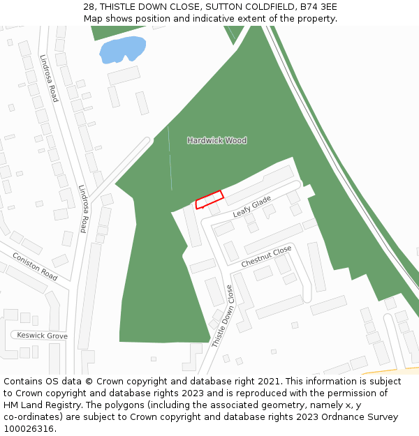 28, THISTLE DOWN CLOSE, SUTTON COLDFIELD, B74 3EE: Location map and indicative extent of plot