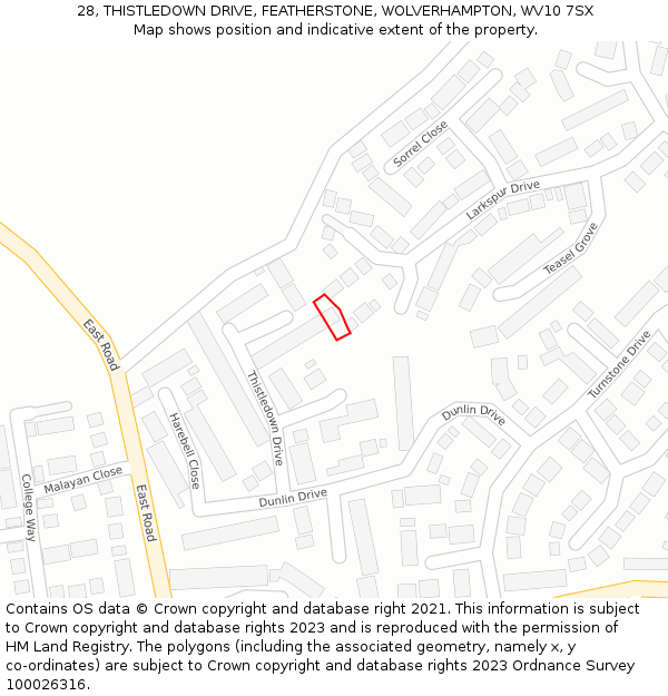 28, THISTLEDOWN DRIVE, FEATHERSTONE, WOLVERHAMPTON, WV10 7SX: Location map and indicative extent of plot