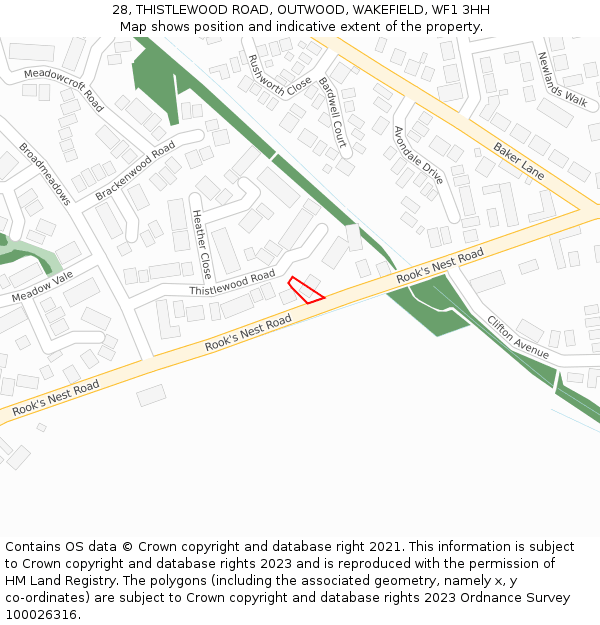 28, THISTLEWOOD ROAD, OUTWOOD, WAKEFIELD, WF1 3HH: Location map and indicative extent of plot