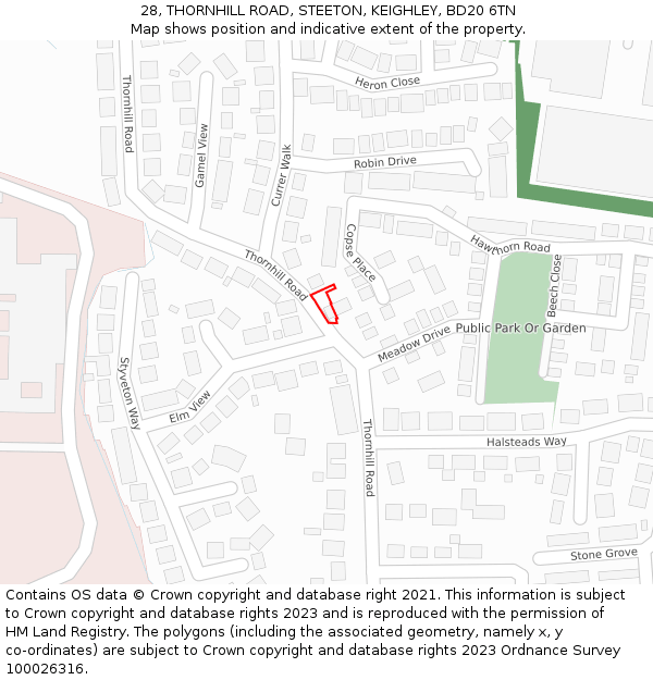 28, THORNHILL ROAD, STEETON, KEIGHLEY, BD20 6TN: Location map and indicative extent of plot