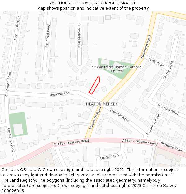 28, THORNHILL ROAD, STOCKPORT, SK4 3HL: Location map and indicative extent of plot