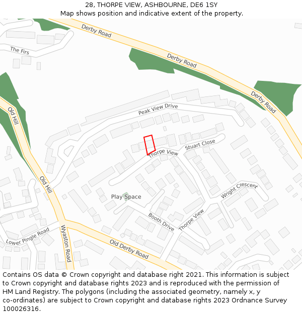 28, THORPE VIEW, ASHBOURNE, DE6 1SY: Location map and indicative extent of plot
