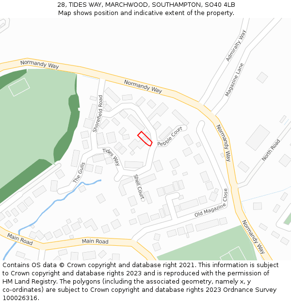 28, TIDES WAY, MARCHWOOD, SOUTHAMPTON, SO40 4LB: Location map and indicative extent of plot