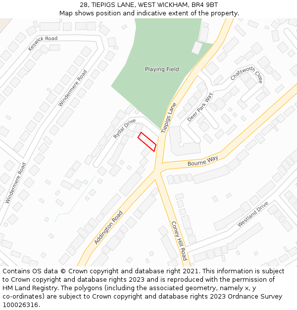 28, TIEPIGS LANE, WEST WICKHAM, BR4 9BT: Location map and indicative extent of plot