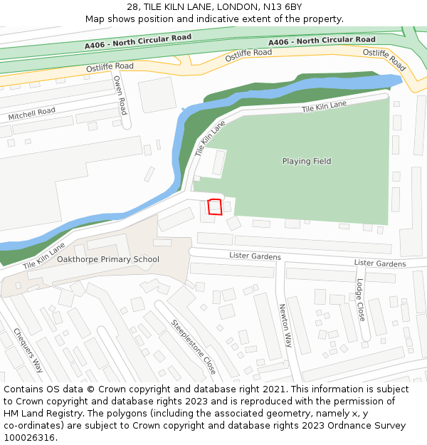 28, TILE KILN LANE, LONDON, N13 6BY: Location map and indicative extent of plot