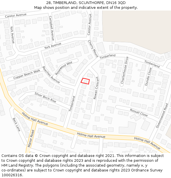 28, TIMBERLAND, SCUNTHORPE, DN16 3QD: Location map and indicative extent of plot