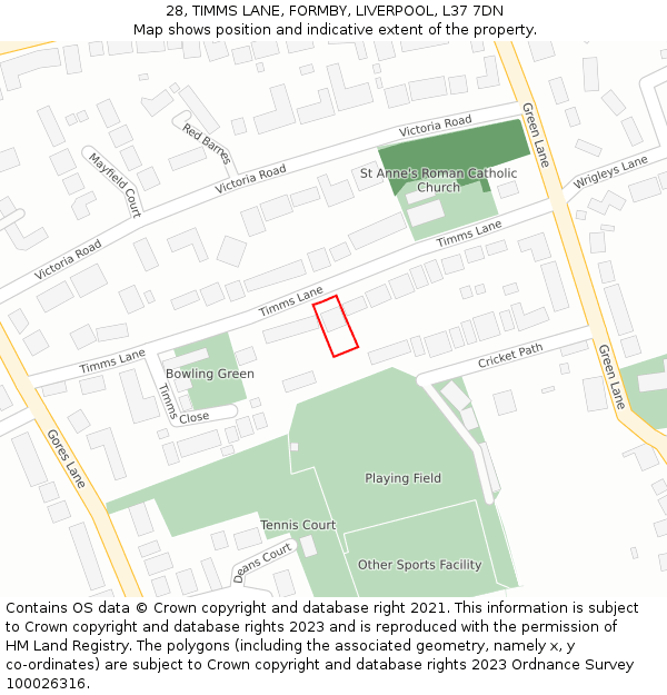 28, TIMMS LANE, FORMBY, LIVERPOOL, L37 7DN: Location map and indicative extent of plot