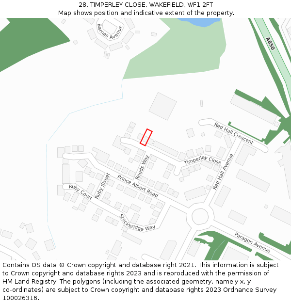 28, TIMPERLEY CLOSE, WAKEFIELD, WF1 2FT: Location map and indicative extent of plot