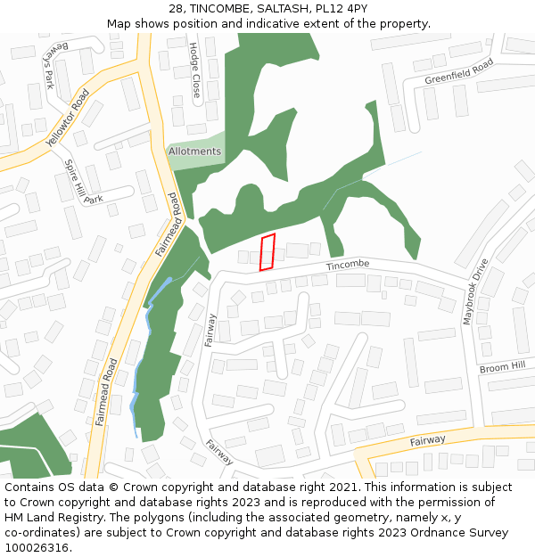 28, TINCOMBE, SALTASH, PL12 4PY: Location map and indicative extent of plot