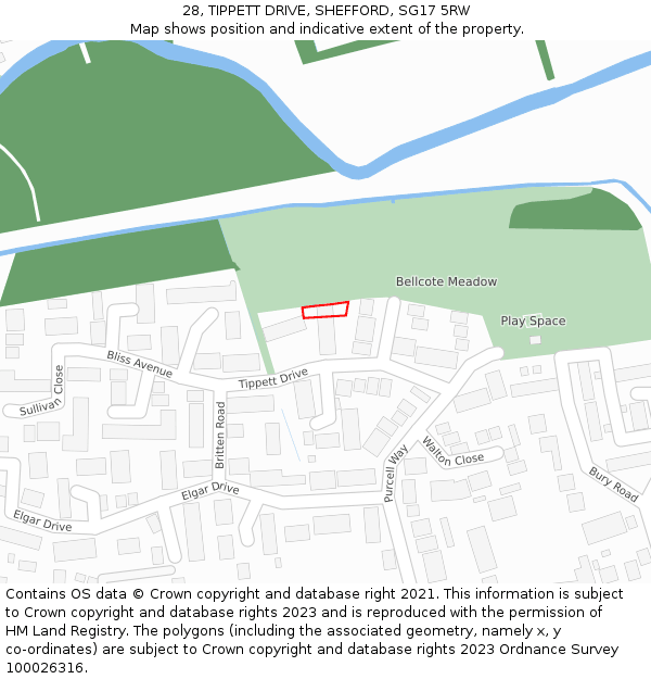 28, TIPPETT DRIVE, SHEFFORD, SG17 5RW: Location map and indicative extent of plot