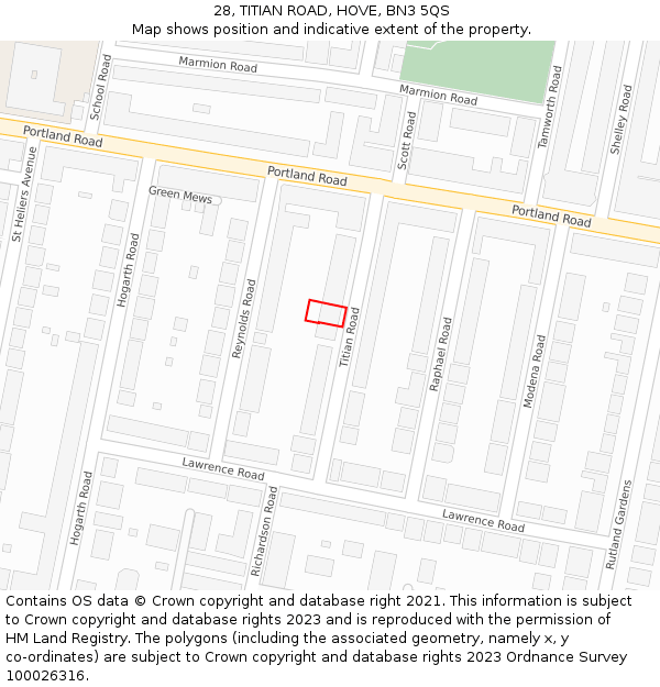 28, TITIAN ROAD, HOVE, BN3 5QS: Location map and indicative extent of plot