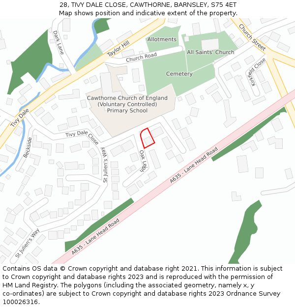 28, TIVY DALE CLOSE, CAWTHORNE, BARNSLEY, S75 4ET: Location map and indicative extent of plot