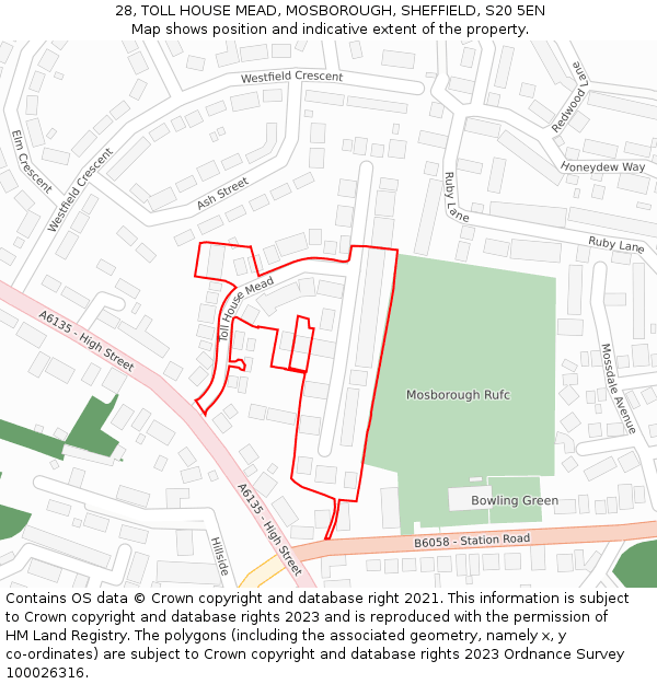 28, TOLL HOUSE MEAD, MOSBOROUGH, SHEFFIELD, S20 5EN: Location map and indicative extent of plot