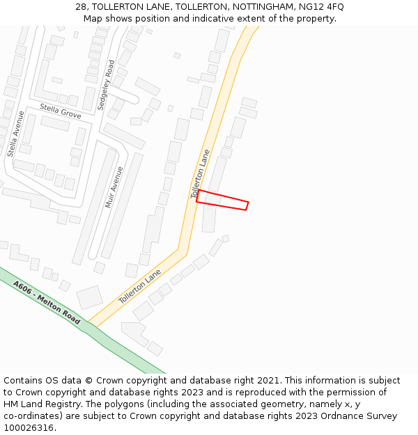 28, TOLLERTON LANE, TOLLERTON, NOTTINGHAM, NG12 4FQ: Location map and indicative extent of plot