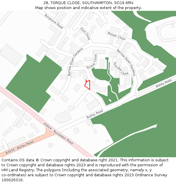 28, TORQUE CLOSE, SOUTHAMPTON, SO19 6RN: Location map and indicative extent of plot