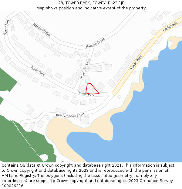 28, TOWER PARK, FOWEY, PL23 1JB: Location map and indicative extent of plot