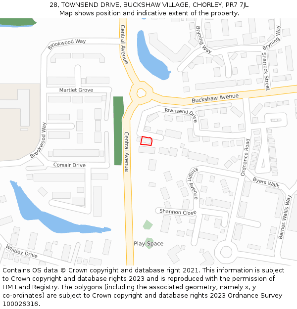 28, TOWNSEND DRIVE, BUCKSHAW VILLAGE, CHORLEY, PR7 7JL: Location map and indicative extent of plot