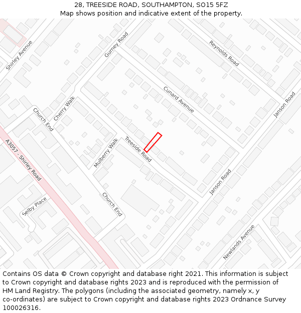 28, TREESIDE ROAD, SOUTHAMPTON, SO15 5FZ: Location map and indicative extent of plot