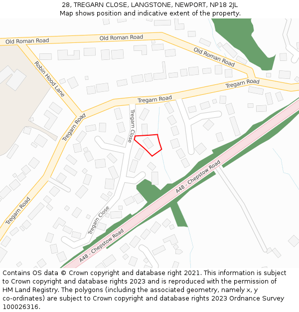 28, TREGARN CLOSE, LANGSTONE, NEWPORT, NP18 2JL: Location map and indicative extent of plot