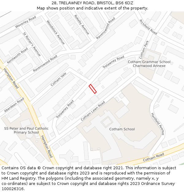 28, TRELAWNEY ROAD, BRISTOL, BS6 6DZ: Location map and indicative extent of plot