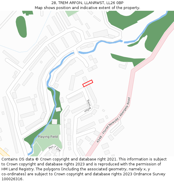 28, TREM ARFON, LLANRWST, LL26 0BP: Location map and indicative extent of plot