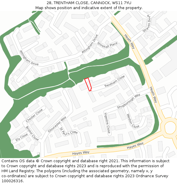 28, TRENTHAM CLOSE, CANNOCK, WS11 7YU: Location map and indicative extent of plot