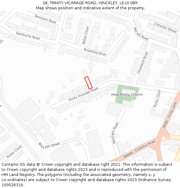 28, TRINITY VICARAGE ROAD, HINCKLEY, LE10 0BX: Location map and indicative extent of plot