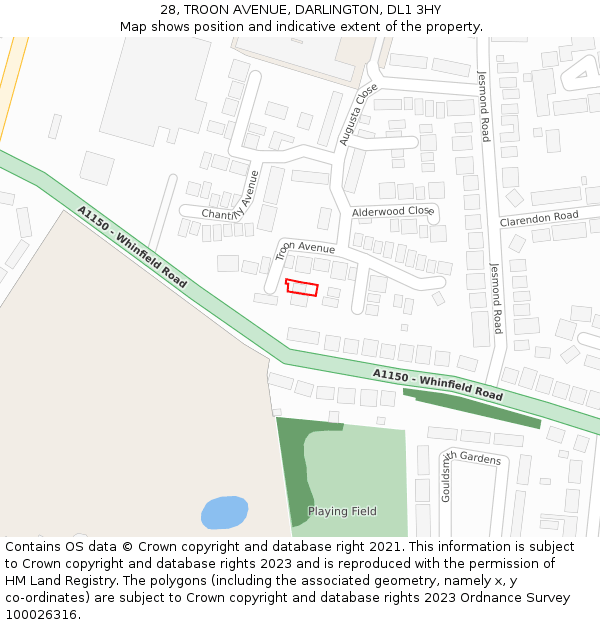 28, TROON AVENUE, DARLINGTON, DL1 3HY: Location map and indicative extent of plot