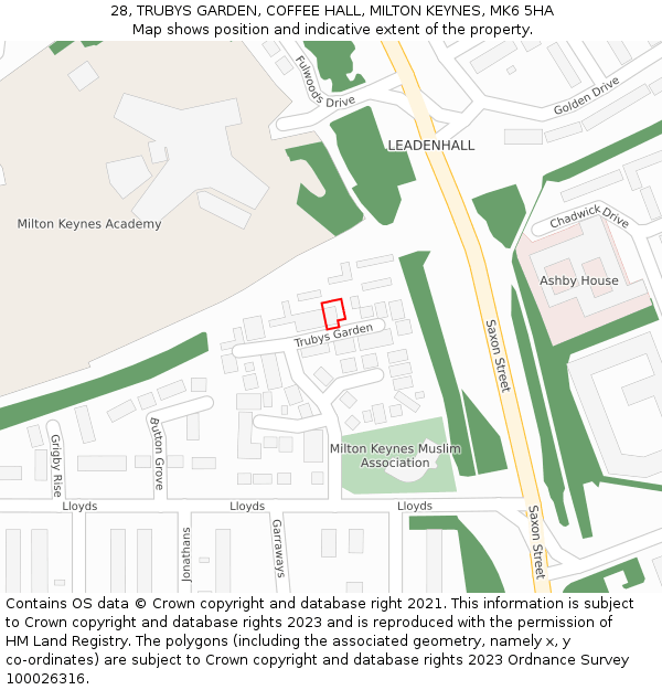 28, TRUBYS GARDEN, COFFEE HALL, MILTON KEYNES, MK6 5HA: Location map and indicative extent of plot