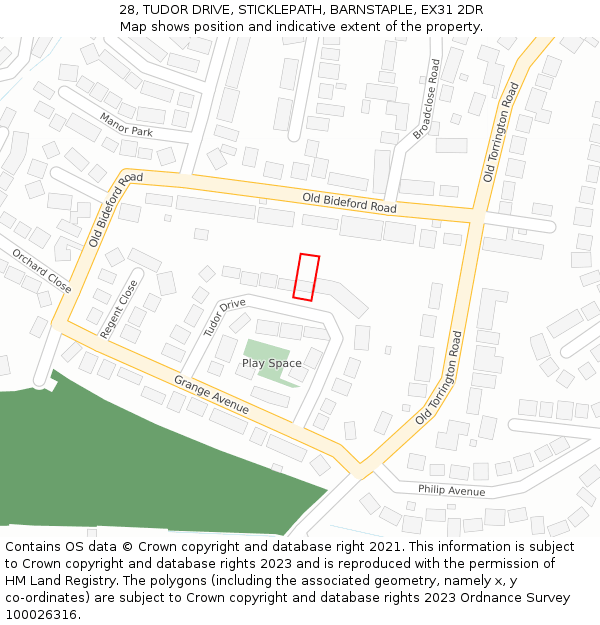 28, TUDOR DRIVE, STICKLEPATH, BARNSTAPLE, EX31 2DR: Location map and indicative extent of plot