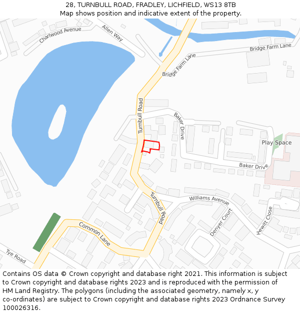 28, TURNBULL ROAD, FRADLEY, LICHFIELD, WS13 8TB: Location map and indicative extent of plot