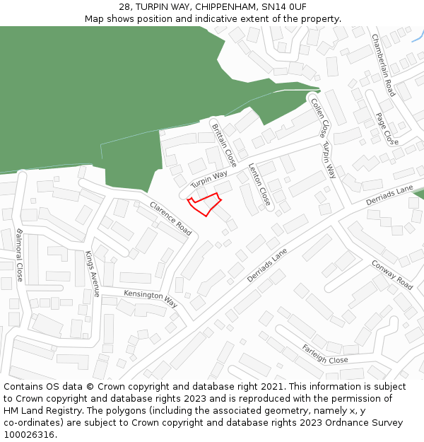 28, TURPIN WAY, CHIPPENHAM, SN14 0UF: Location map and indicative extent of plot