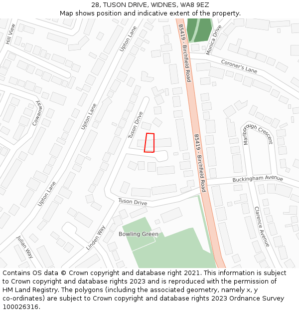 28, TUSON DRIVE, WIDNES, WA8 9EZ: Location map and indicative extent of plot